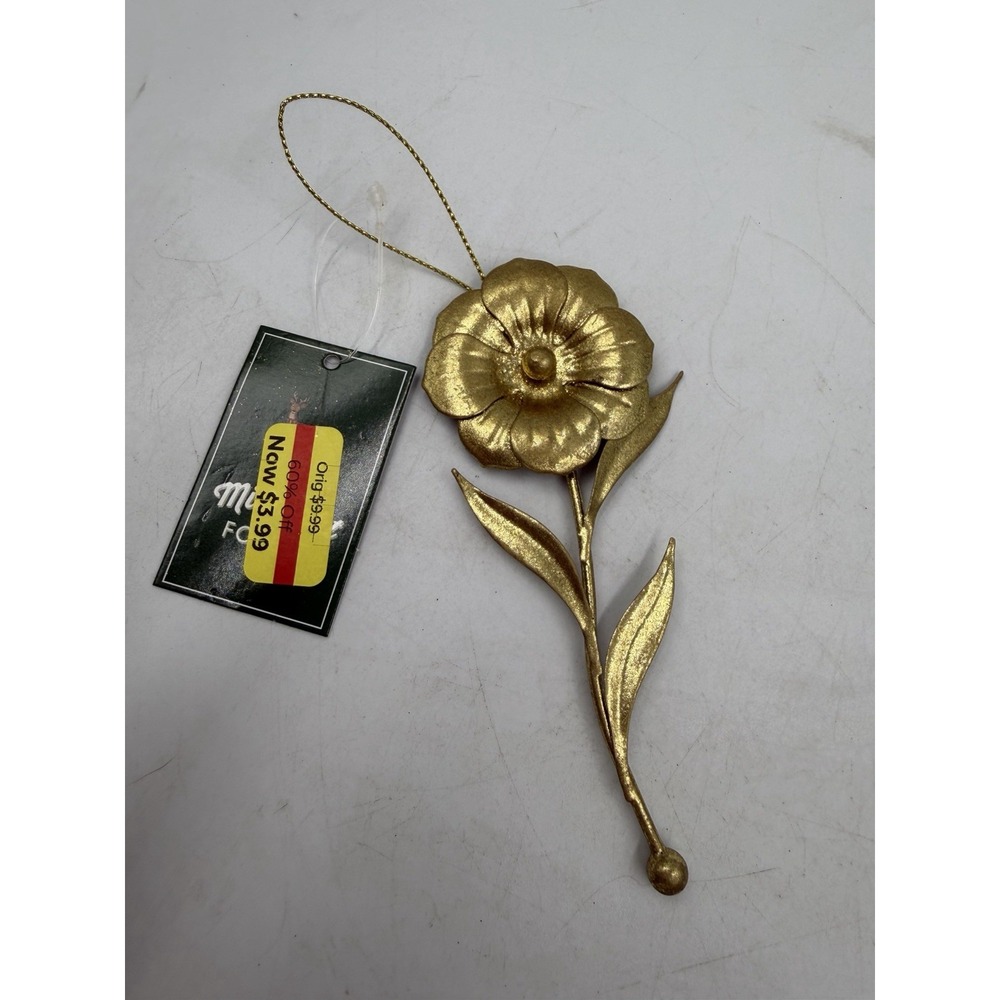 NWT Kohl's Single Flower Gold Tone Long Stem Flower Christmas Ornament 7x2in